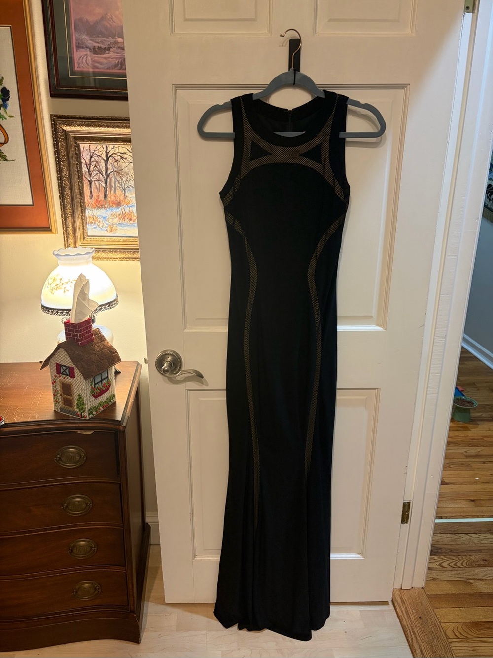 Vintage Cache Bodycon Formal Dress with Nude Underlay